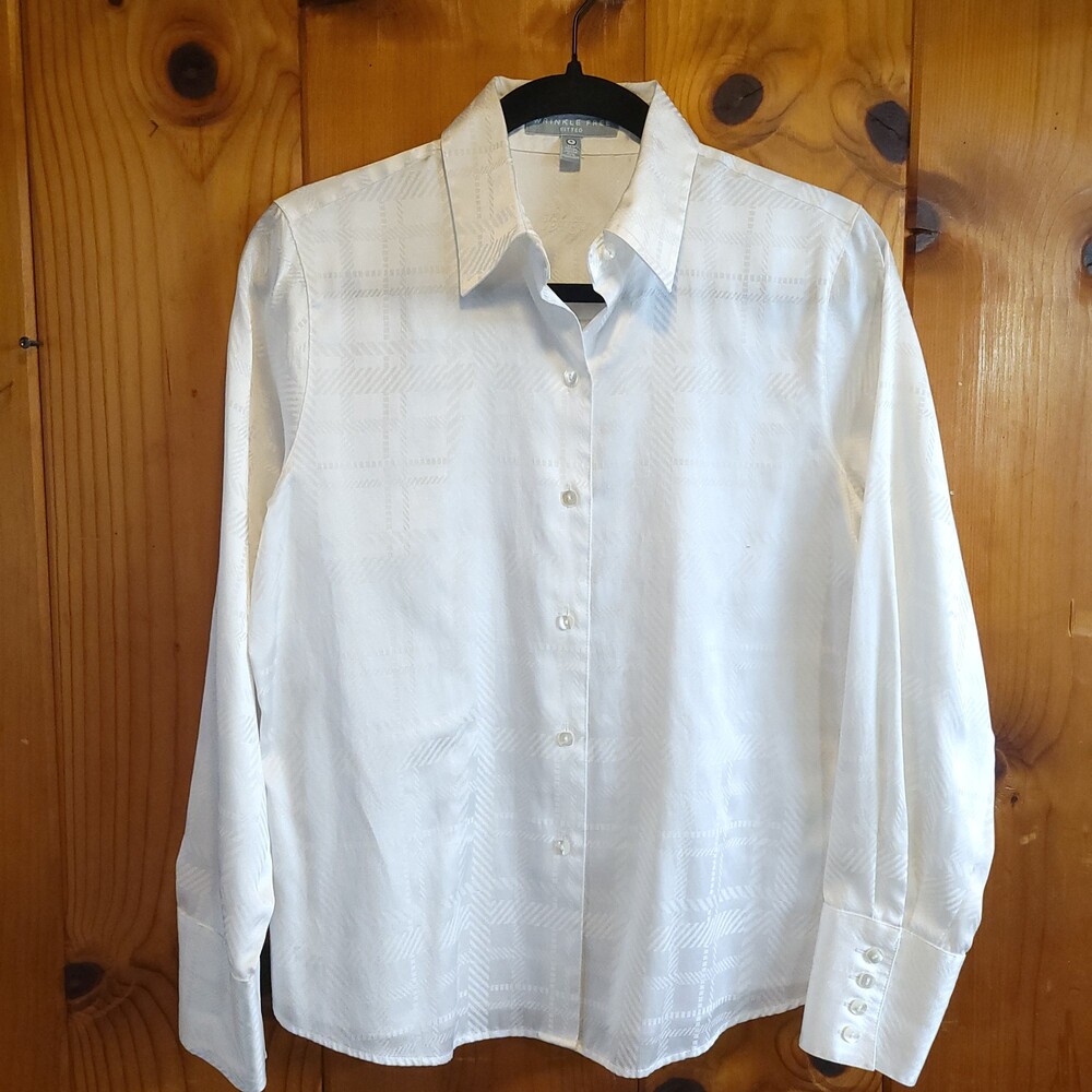 Vintage y2k Foxcroft Wrinkle Free Fitted Blouse Size 4 White Cotton Polyester
